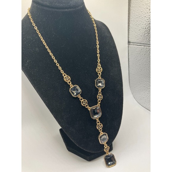 Smokey Gray Crystals Gold-Tone Y-Drop 19.75 Inch Necklace! - Picture 3 of 9